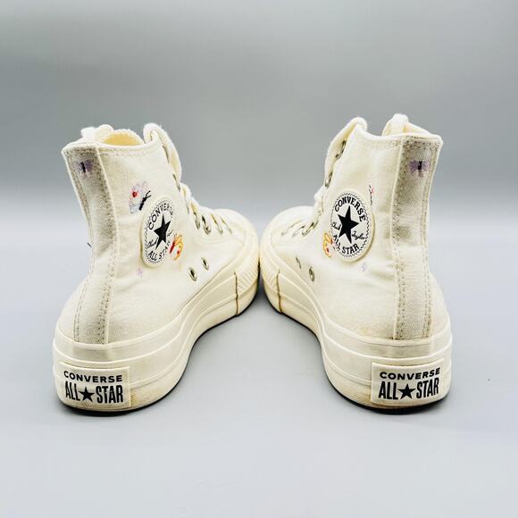 Converse Shoes Womens 6 Beige All Star Platform Butterfly Embroidered High Top - Picture 8 of 12